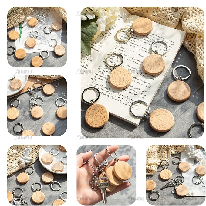 AUEAR, Blank Wooden Key Chain Wood Keychain Key Ring Key Tags Personalized EDC - Image 7