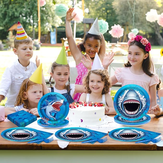 24 Guests Shark Theme Party Decorations Under the Sea Party Tableware Set Shark - Image 6
