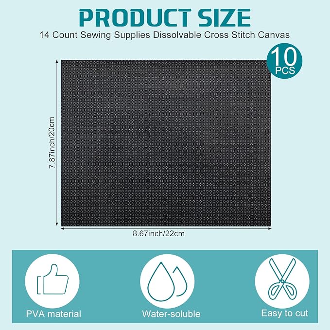 Breling 10 Pcs 7.87 x 8.66 Inches Water Soluble Cross Stitch Canvas 14 Count - Image 2