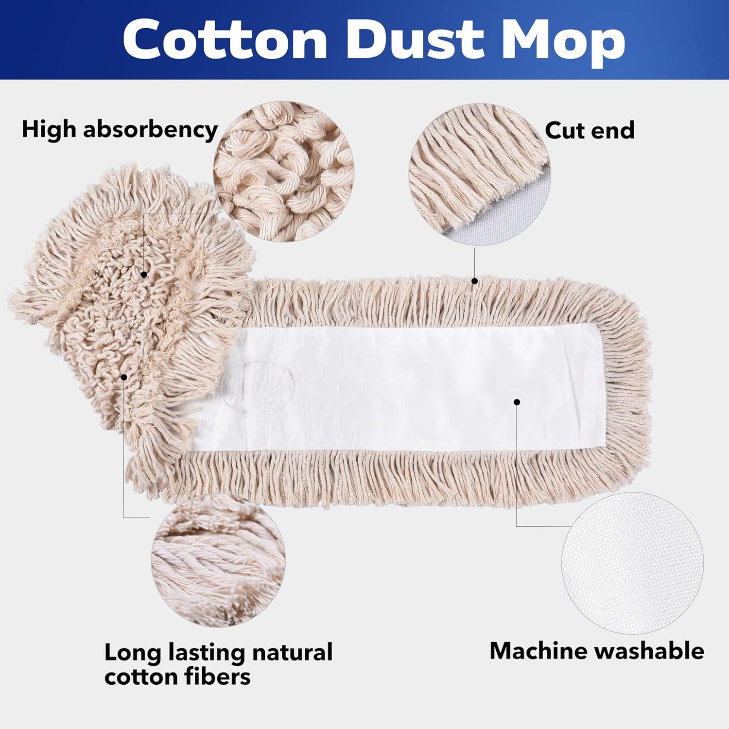 Matthew Cleaning 24'' Cotton Dust Mop Refill Washable Thick Tufted Replacement Heads for Residential & Commercial Use Fit All 24'' Dust Mop Frames, Hardwood, Laminate, Concrete Floors 6 Pack