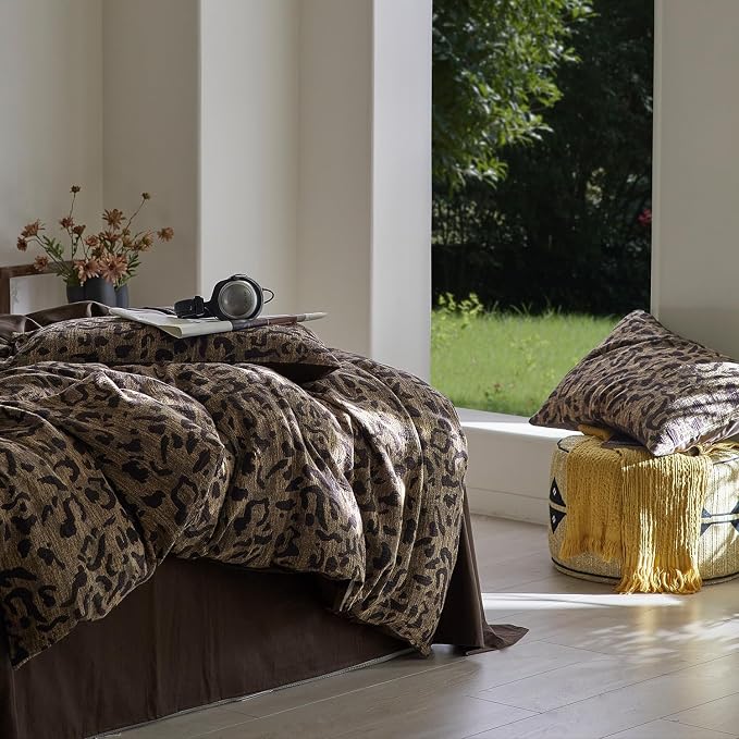 mixinni Leopard Duvet Cover Twin XL Size Yarn-Dyed Leopard Print Jacquard - Image 3