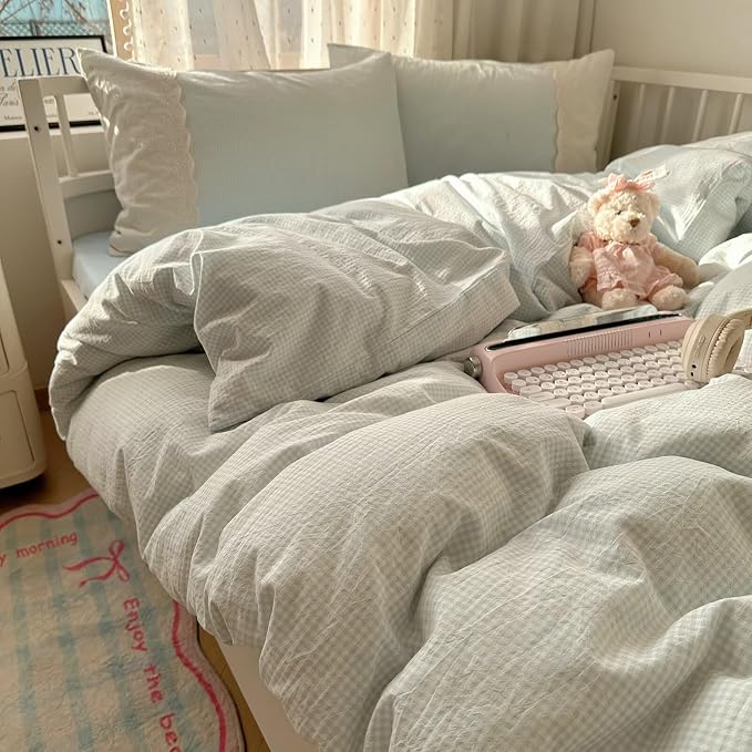 MKXI Blue Gingham Duvet Cover Set Twin XL Size - Image 5