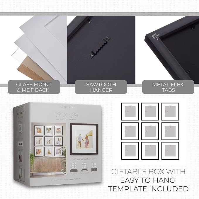 Sheffield Home 9 Piece Gallery Wall Frame Set, 12x12 in. Matted to 8x8 in. - Image 5