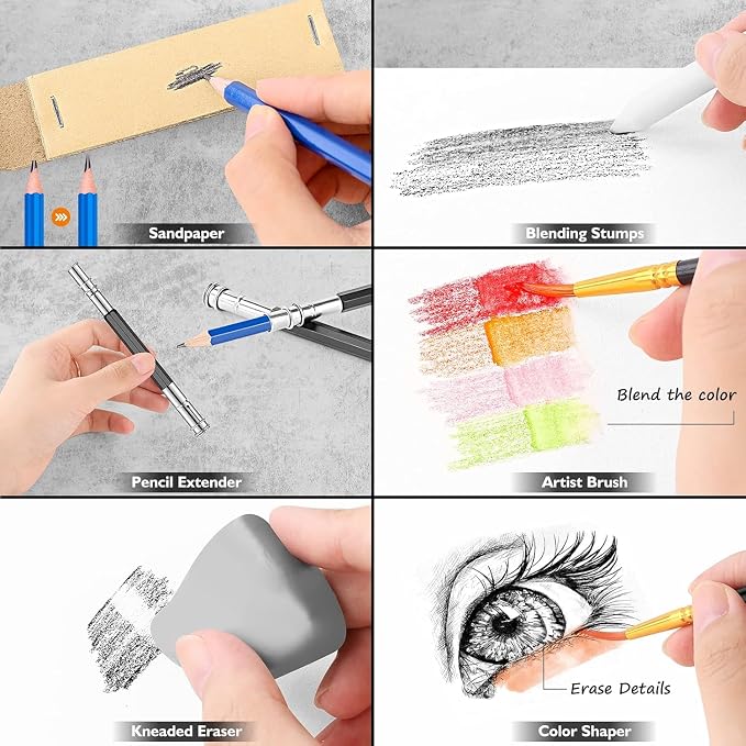Caliart 176PCS Art Supplies Sketching Kit, 100 Sheets 3-Color Sketch Book | - Image 5