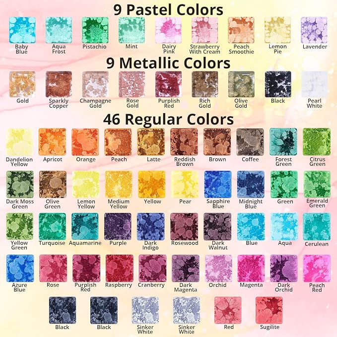 LET'S RESIN 64pcs Concentrated Alcohol Ink Set, 9 Pastel and 9 Metallic Vibrant - Image 2
