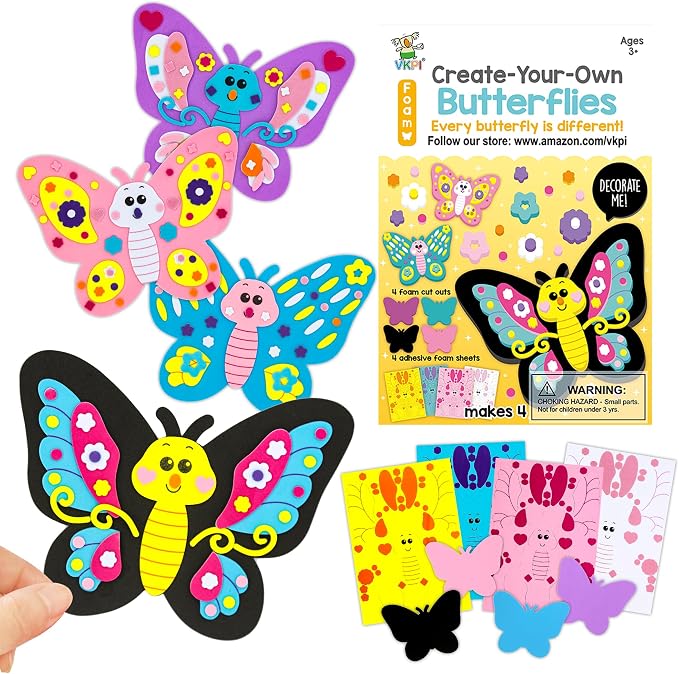 VKPI 4 Butterflies Foam Art Crafts Gift Kit, Creative Make Your Own Butterflies by VKPI