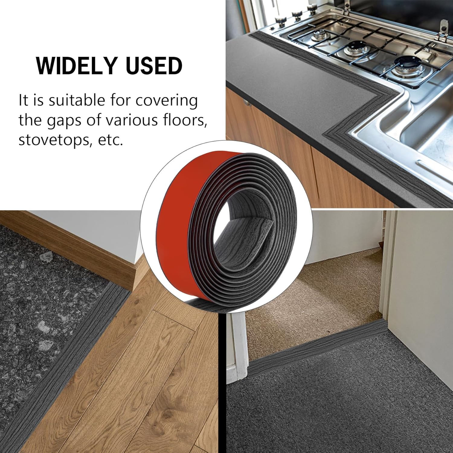 5Ft Floor Transition Strip Self Adhesive Vinyl Cover Floor Strip Flat Divider Transition Strip Wood Grain Design for Laminate Floor Gaps and Doorway Transitions (5Ft x 2 Inch, Gray)