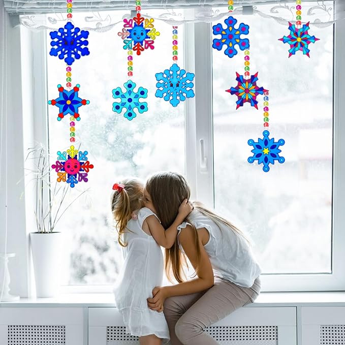 30 Sets Winter Snowflake Suncatchers Craft Kits DIY Glow In The Dark Window - Image 2