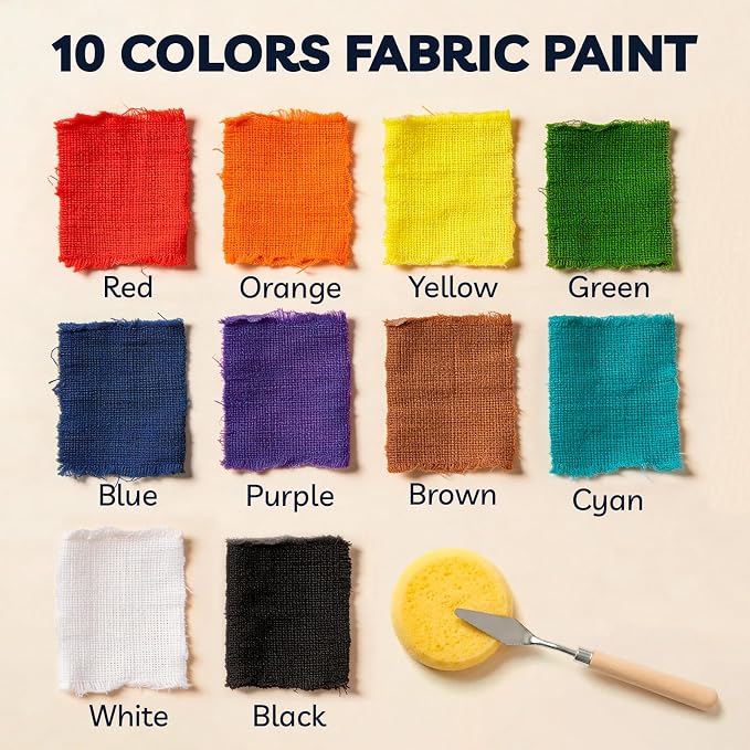 10 Colors Fabric Paint for Clothes, Non-Toxic & Permanent, Washer Safe Soft - Image 3
