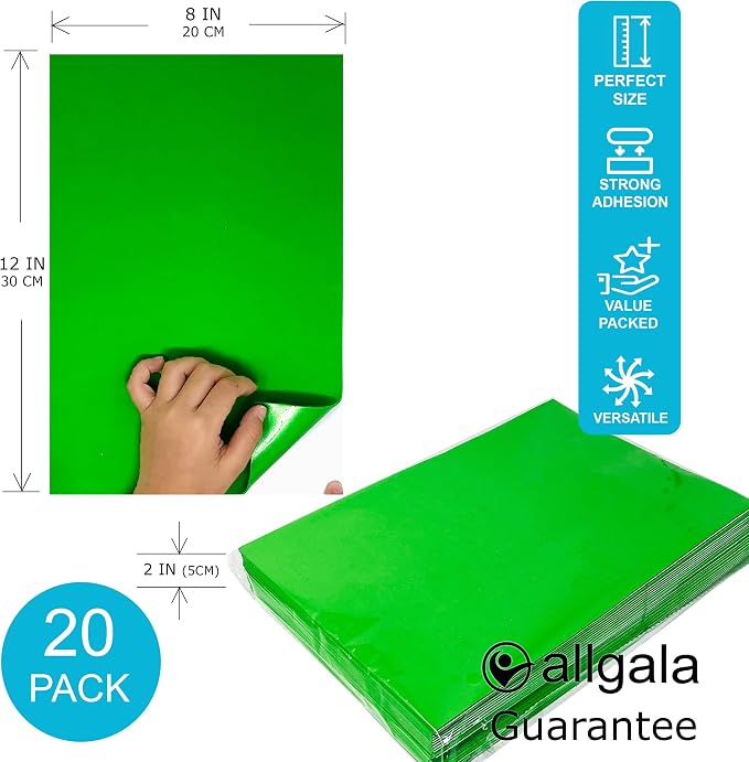 Allgala 20 Pack Self-Adhesive EVA Foam Paper 8x12 Inch Sheets-Green-CF85405 - Image 2