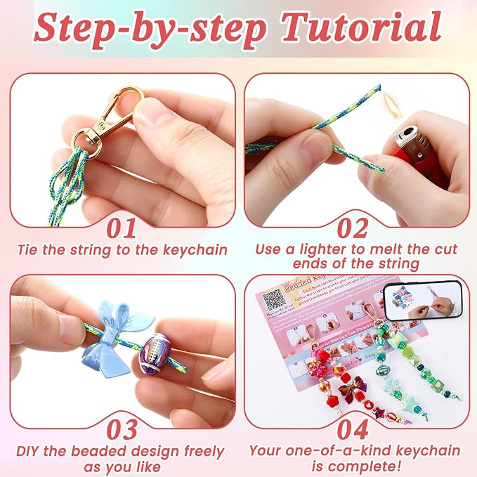 TOHONGADON 1812 Pcs Bead Keychain Making Kit, 7 Color Rainbow Beads Bag Charm - Image 4
