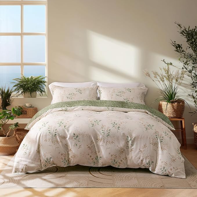 OAITE Duvet Cover King Size, Reversible Fresh Camellia Light Yellow Duvet Cover by OAITE