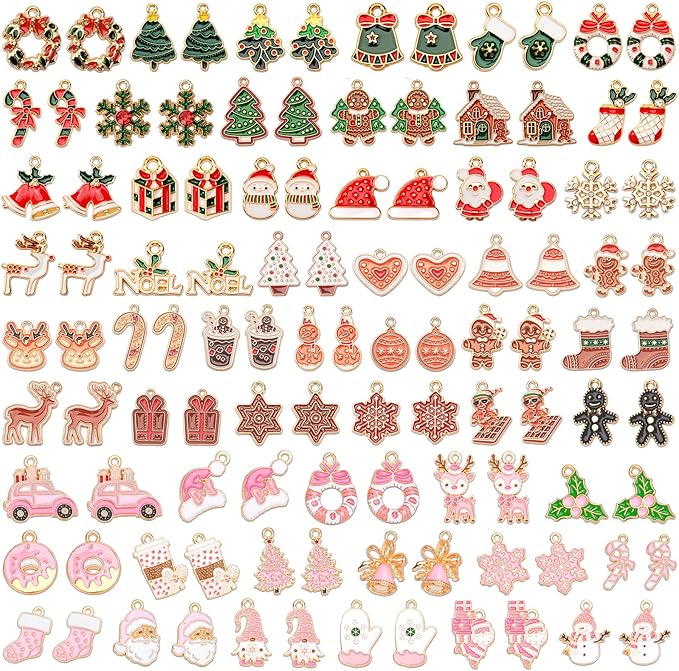 SANNIX 110Pcs/55 Pairs Christmas Charms, Holiday Enamel Charms Red Green Pink by SANNIX