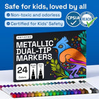ARTISTRO 24 Metallic Dual-Tip Acrylic Paint Markers – Paint Pens Set - Image 7