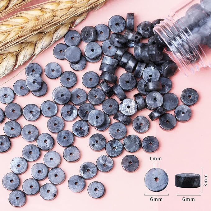 Natural Stone Heishi Beads for Necklace Making, 4 mm x 6 mm Small Flat Round - Image 6