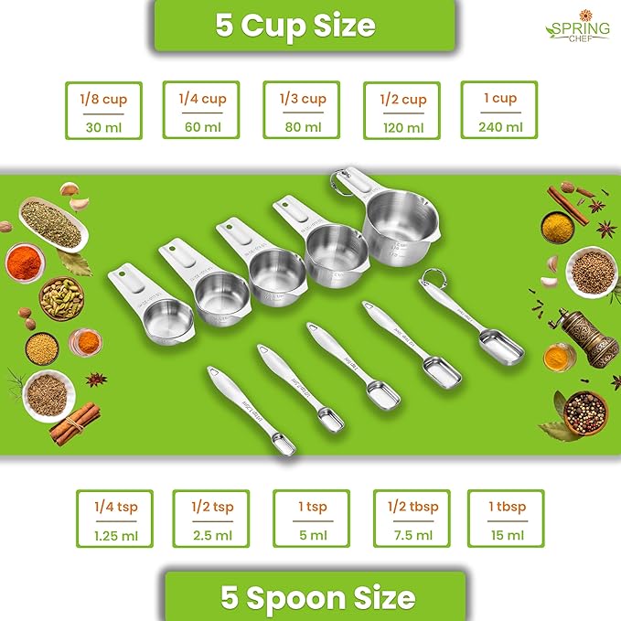 Spring Chef Stainless Steel Measuring Cups and Spoons Set of 10 w/Leveler | - Image 4
