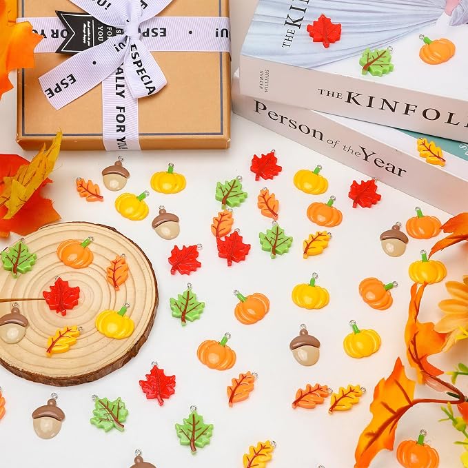 Augshy 64 Pcs Fall Resin Charms Maple Leaf Pumpkin Acorn Autumn Pendant | 7 - Image 3