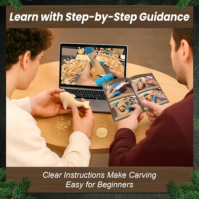 TEKCHIC Wood Carving Kit for Beginners | Dolphin DIY Whittling Knife Set - Image 4