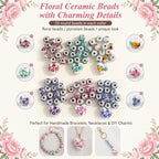 Ceramic Beads, Heart Beads, Round Porcelain Beads 8 mm Multicolor Flower - Image 6