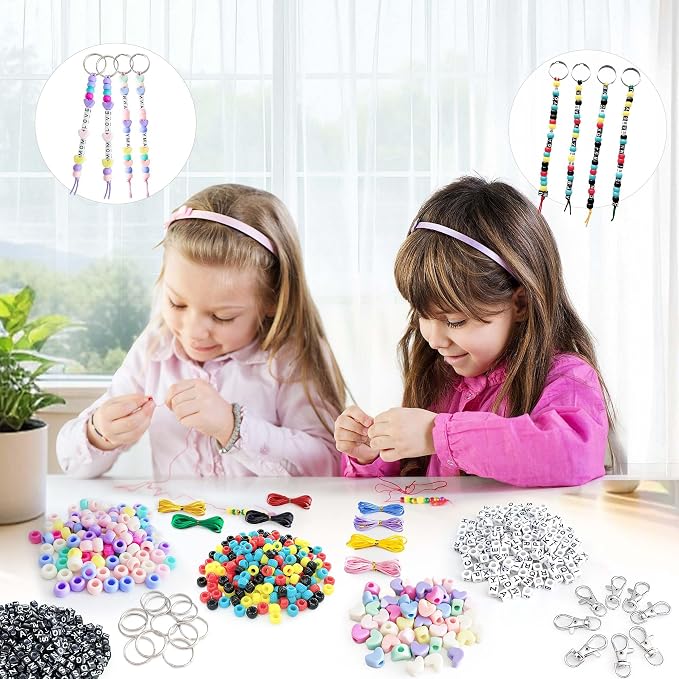 BIGCOMER 568Pcs DIY Bead Keychain Making Kit – Alphabet Letter Beads & Key - Image 4