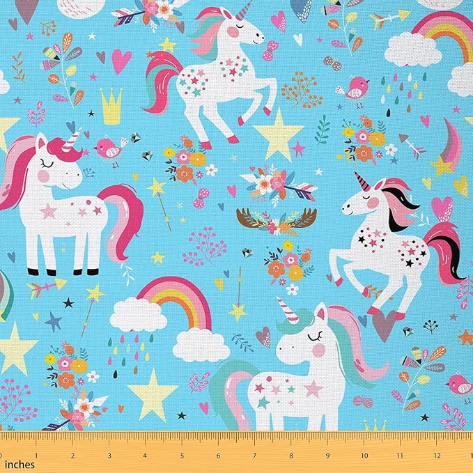 Kids Cartoon Unicorn Fabric by The Yard, Kawaii Unicorns Animals Fabrics by CastleFairy