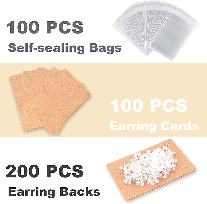 Earring Display Cards with 100 Pcs Earring Holder Cards 200 Pcs Earring Backs - Image 3