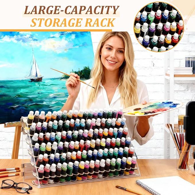 Colingmill Wooden Paint Organizer Storage Rack, 108 Holes Miniature Model Paint - Image 5