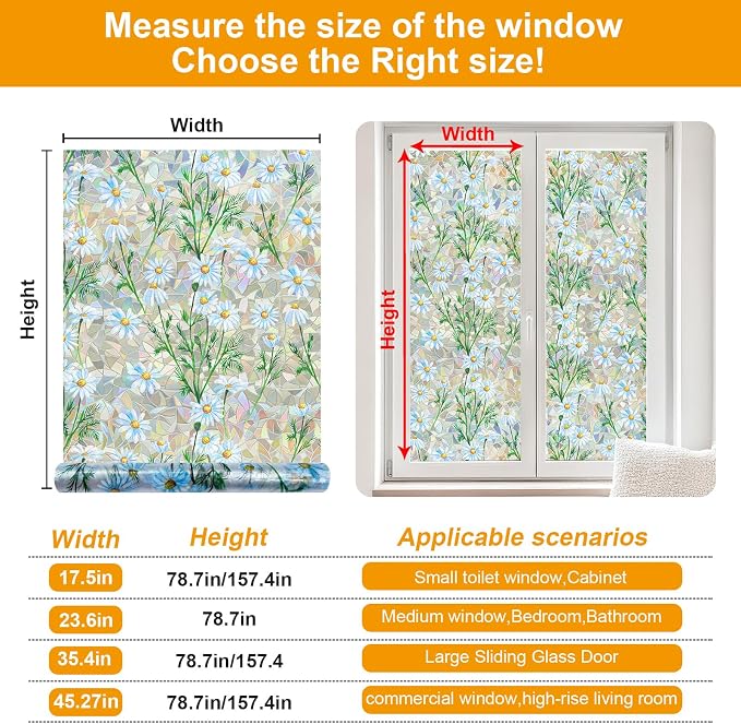 Countewol Privacy Window Films Stain Glass Cling No Glue Anti-UV Window Sticker - Image 6