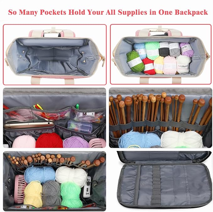 LTINVECK Knitting Bag Backpack, Yarn Storage Organizer Travel Crochet Bag - Image 4