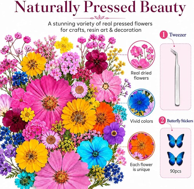 210 pcs Dried Flowers for Resin, Natural Flowers and Leaves Kit - Image 4