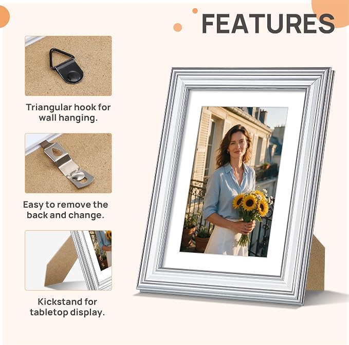 upsimples 5x7 Picture Frame, Vintage Frames Decor, Wall or Tabletop Display - Image 5