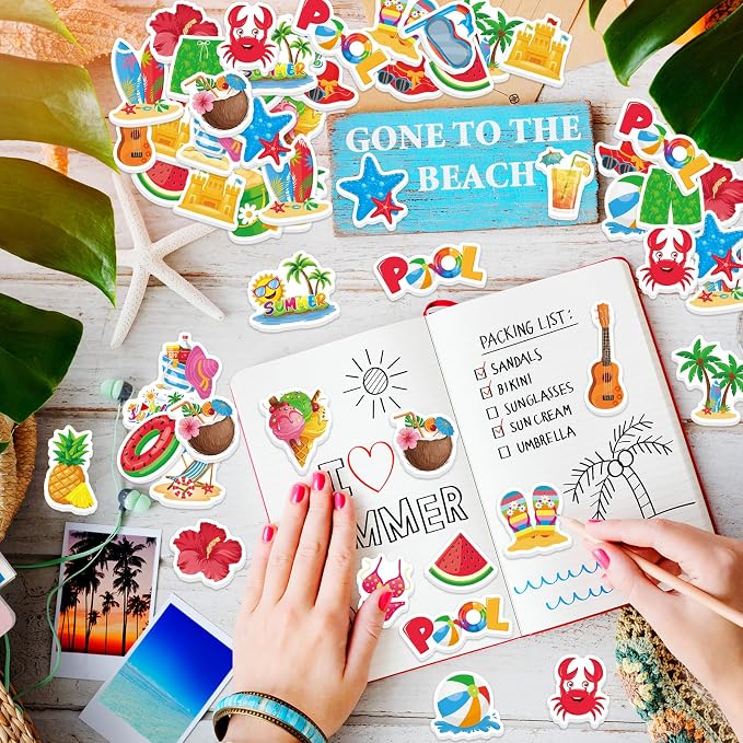 300Pcs Summer Foam Stickers, Colorful Self-Adhesive Summer Pool Beach Stickers - Image 2