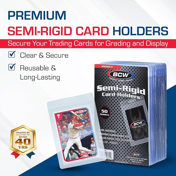 BCW Semi Rigid Card Holder #1 | 50 Pack | Semi Rigid Card Sleeves - Image 2