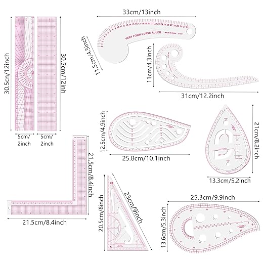 Clear Metric Sewing Rulers, French Curve Sewing Rulers Set, Sewing Tools - Image 2
