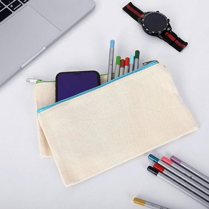 12 Pieces Cotton Canvas Makeup Bag, Blank DIY Craft Bag - Image 2