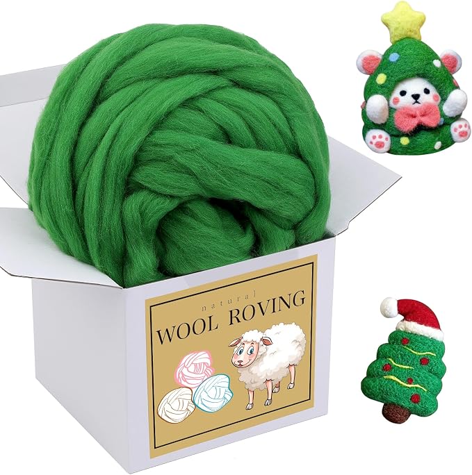 QMNNMA Wool Roving Bulk, 8.82oz Needle Felting Wool-Grass Green | Wool Roving by Qmnnma