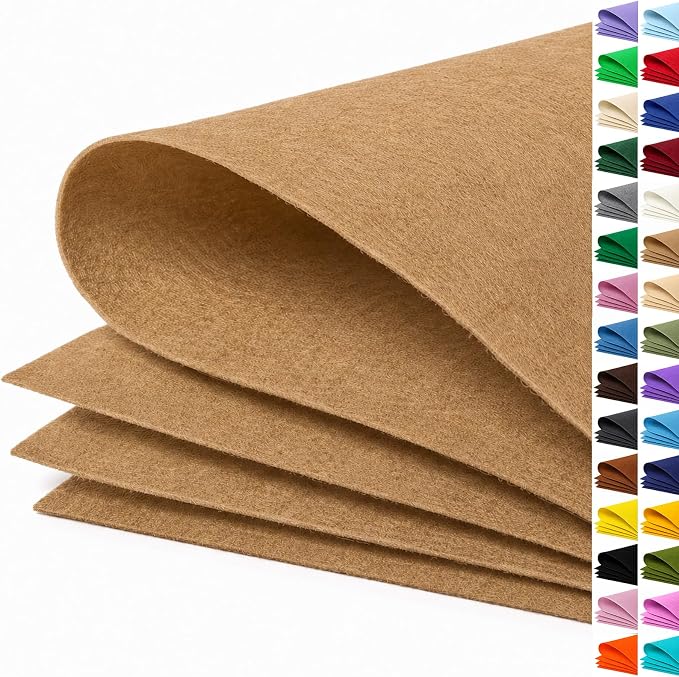 Tan Large Felt Fabric 36" x 36", 1mm Stiff Felt Sheet, Nonwoven Fabric by ZANEXIR