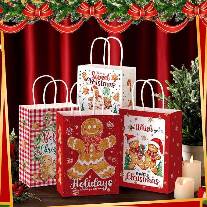Kolldenn 48 Pcs Christmas Gingerbread Party Favors Bags Christmas Goodie Gift - Image 3