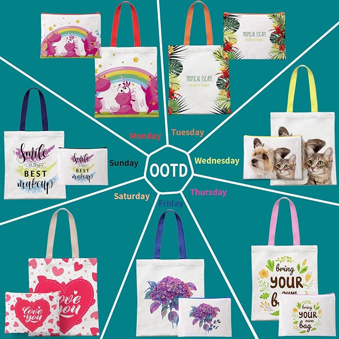30-Pack Sublimation Blanks Tote Bags, 15 Canvas Tote & 15 Makeup Bags | - Image 5