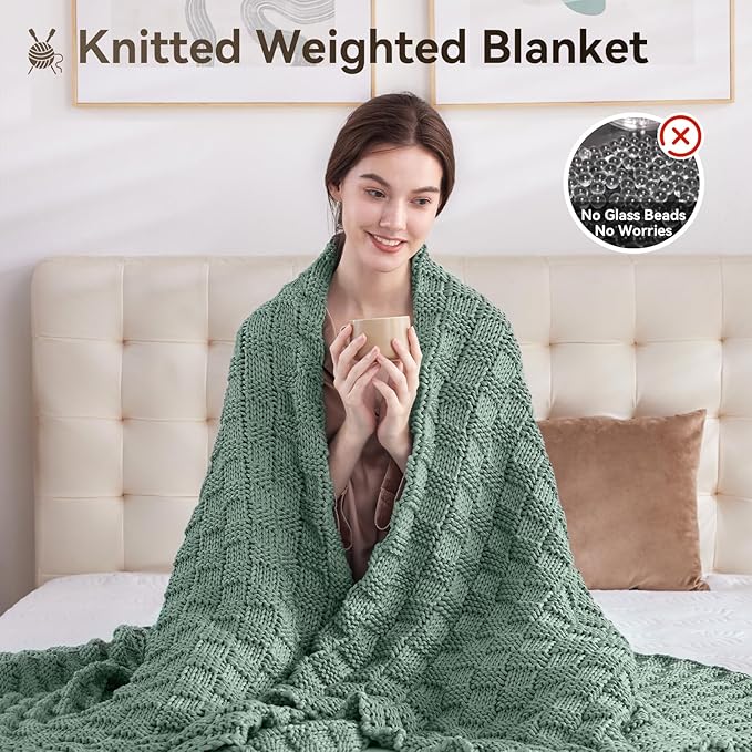 Knitted Weighted Blanket Kids, No Beads Heavy Blanket 40” x 60'' 7lbs, - Image 5