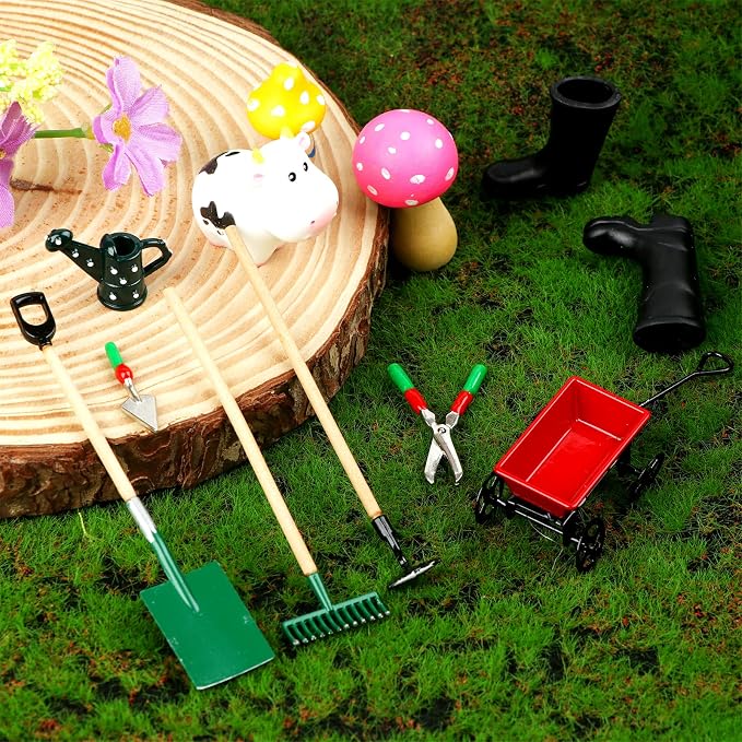 Miniature Fairy Garden Accessories Set 9 Pcs 1:12 Mini Metal Spade Pestle - Image 5