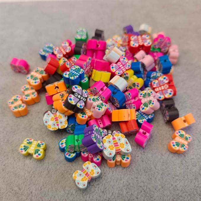 100pcs Colorful Butterfly Polymer Clay 10mm Spacer Beads - Image 6