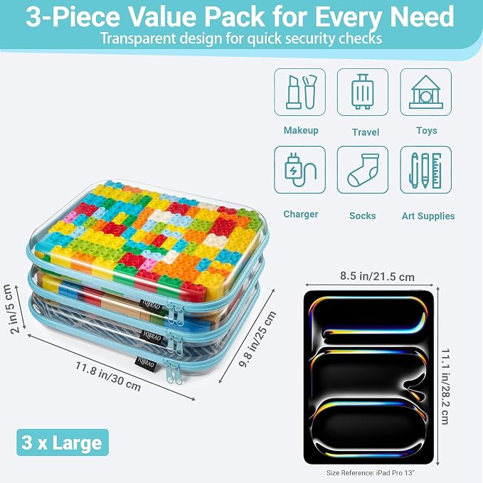 YQBRAO 3-Pack Large Clear Hard Shell Zipper Case, 1.2mm Rigid Toy & Cosmetic - Image 4