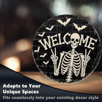 Funny Skeleton Welcome Halloween Metal Tin Sign Round Wall Decor Peace Sign Bat - Image 6