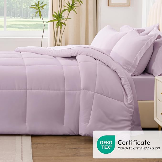 Love's cabin King Size Comforter Set Light Purple, 7 Pieces King Bed in a Bag - Image 5