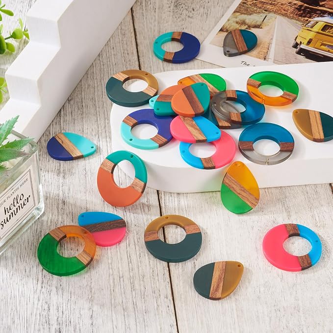FASHEWELRY 24Pcs Mixed Color Resin Wood Earring Charms Round Wooden Earring - Image 7