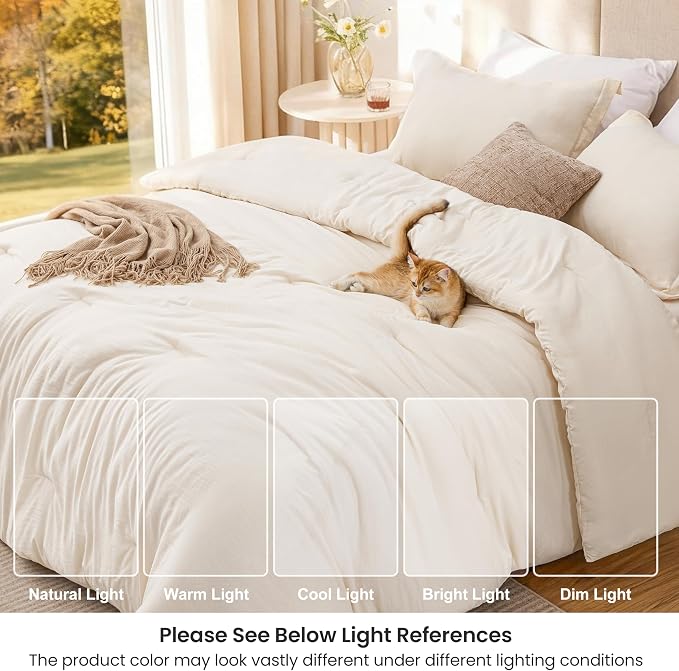 Love's cabin Beige Queen Comforter Set, 3-Piece Prewashed Bed Set - Image 6