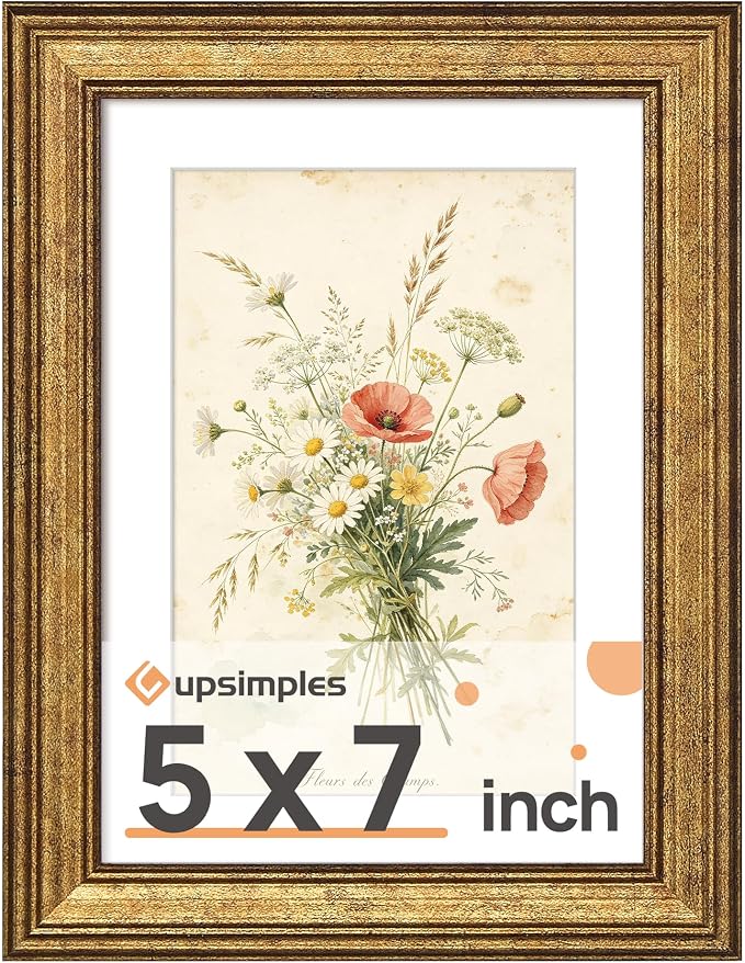upsimples 5x7 Picture Frame, Vintage Frames Decor, Wall or Tabletop Display by upsimples