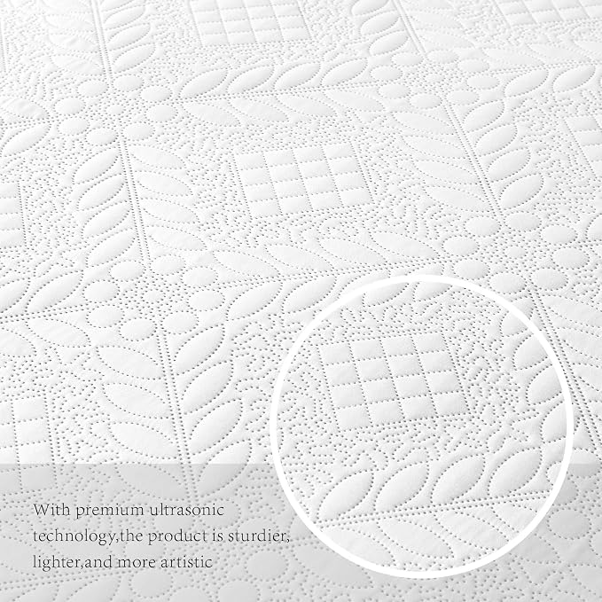 FLYMME Full Queen Quilt Bedding Set, Lightweight White Bedspreads, Vintage - Image 5