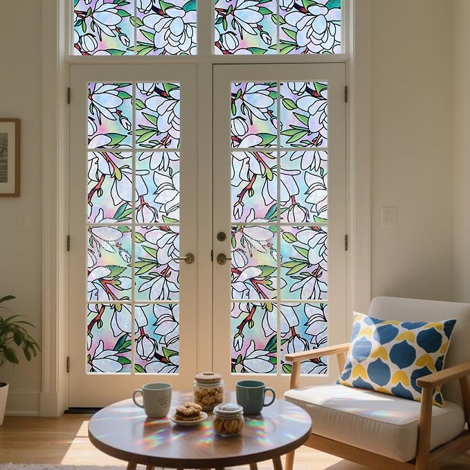 DKTIE Magnolia Pattern Stained Glass Window Film Floral Decorative Window - Image 2